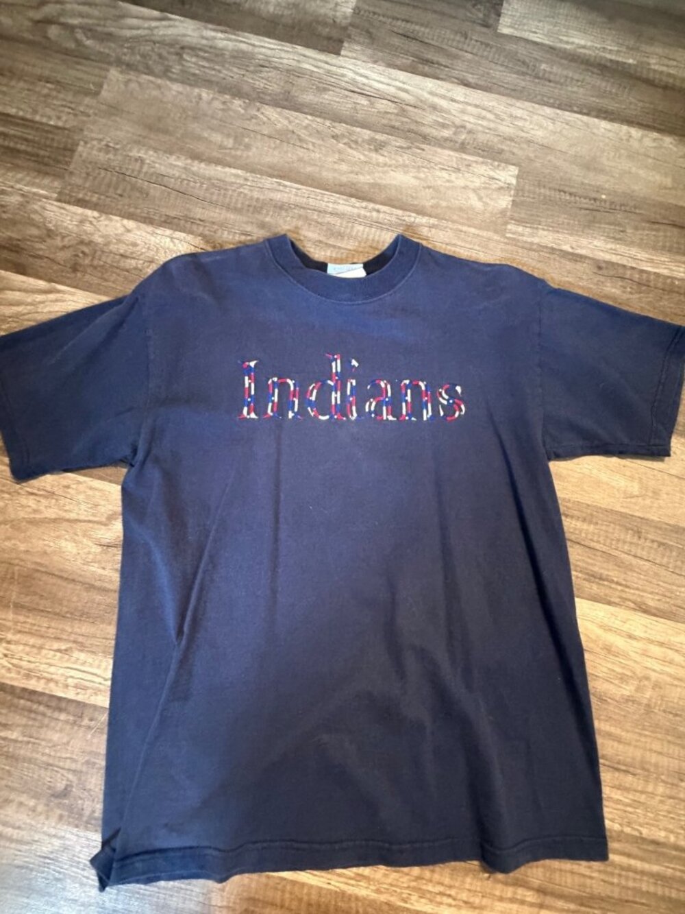 Jerzees Vintage  Indians Navy Blue T-Shirt High Cotton Size M